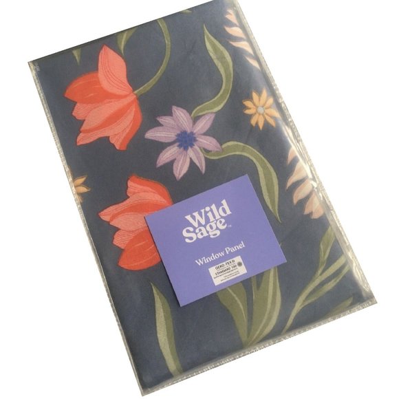 2 NAVY Wild Sage Julianna Floral Rod Pocket Window Curtains each is 95"L x 50"W - Picture 2 of 10